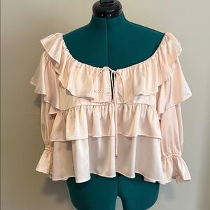 Francesca's Collections Pale Blush Ruffled Off-Shoulder Tie-Front Top